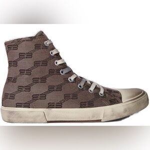 BALENCIAGA Brown High-Top Canvas Distressed Sneaker with Cream Sole NEW
